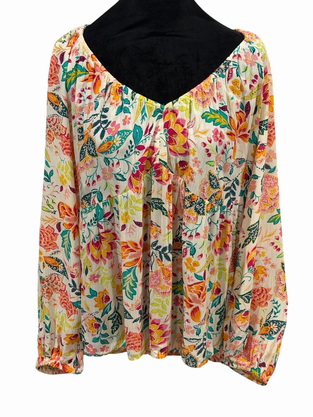 Old Navy NWT Tropical Vibrant Floral V-Neck Blouse SZ XL Vacation Boho Casual